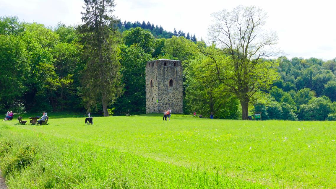 Der 10 Meter hohe Waldnerturm - auch Vierritterturm genannt - steht auf einem 267 Meter hohen Sattel östlich von Hemsbach und bietet schöne Ausblicke. 