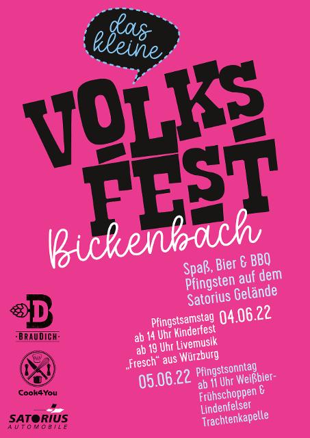 Das kleine Volksfest in Bickenbach findet am 4. und 5. Juni (Pfingsten) auf dem Satorius Gelände statt.