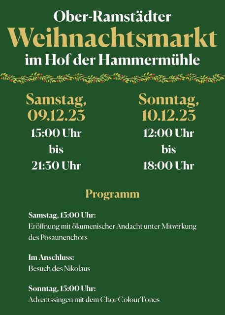 Der Ober-Ramstädter Weihnachtsmarkt findet am 9. und 10. Dezember im Hof der Hammermühle statt.