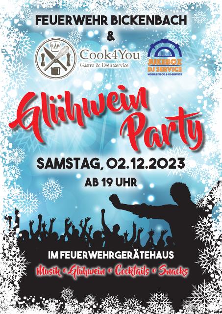 Am Samstag, 2. Dezember,  findet eine “Glühwein-Party” im Feuerwehrgerätehaus Bickenbach, Darmstädter Str. 26, statt.
                 title=