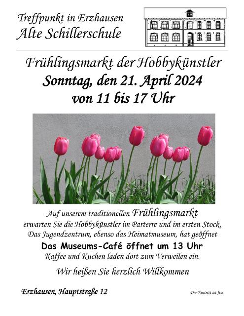 Ein Frühlingsmarkt der Hobbykünstler findet am Sonntag, 21. April von 11 bis 17 Uhr in der Alten Schillerschule in Erzhausen statt (Hauptstraße 12). 