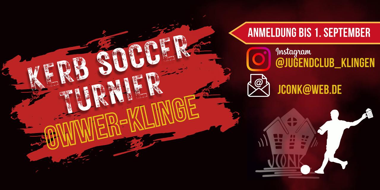 Am 23.09.2023 ab 15 Uhr findet das  Kerb-Soccer-Turnier bei dem Festplatz am Feuerwehrhaus Ober-Klingen statt. Über Ihren Besuch freut sich der Festverein Ober-Klingen, sowie der Jugendclub Ober-und Nieder-Klingen. 
                 title=