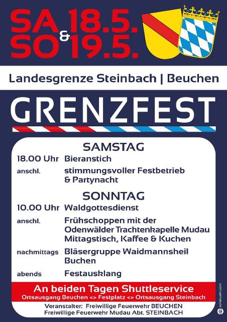 Schon traditionell findet in diesem Jahr wieder das allseits beliebte Grenzfest auf der Landesgrenze zwischen Steinbach und Beuchen statt. 