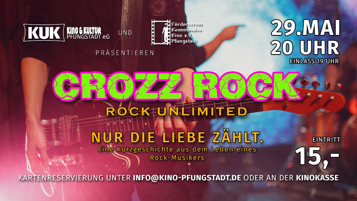 Das Saalbau-Kino in Pfungstadt lädt  für Mittwoch, 29. Mai, um 20 Uhr zu einem Konzert mit der lokalen Rockband Crozz Rock rund um Harry Crößmann und Gerold Hiemenz ein. Mit Rocksongs werden musikalische Kurzgeschichten aus dem Leben eines Rock-Musikers erzählt. 