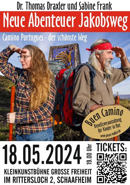 Dr. Thomas Draxler und Sabine Frank geben eine Einführung in den Camino Portugues,  dem ursprünglichsten, portugiesischen Jakobsweg. Nach 12 Monaten Pilgerpause haben sie sich erneut auf den Weg nach Santiago de Compostela gemacht.