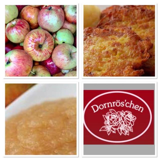 Das Traditionsgasthaus Dornröschen im Annelsbacher Tal serviert Ihnen köstliche Kartoffelpfannkuchen, so viel Sie schaffen! Dazu gibt es hausgekochten Apfelmus.