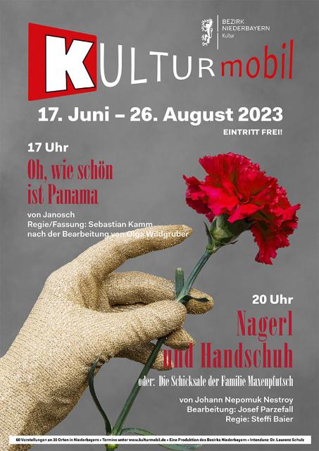 Am Freitag, 28. Juli 2023 macht das Kulturmobil Station in Reisbach, bei schönem Wetter um 17:00 Uhr im Klostergarten am Haus der Bürger, bei schlechter Witterung um 20:00 Uhr in der “Esterlhalle” am Kaiserstüberl Niederreisbach.