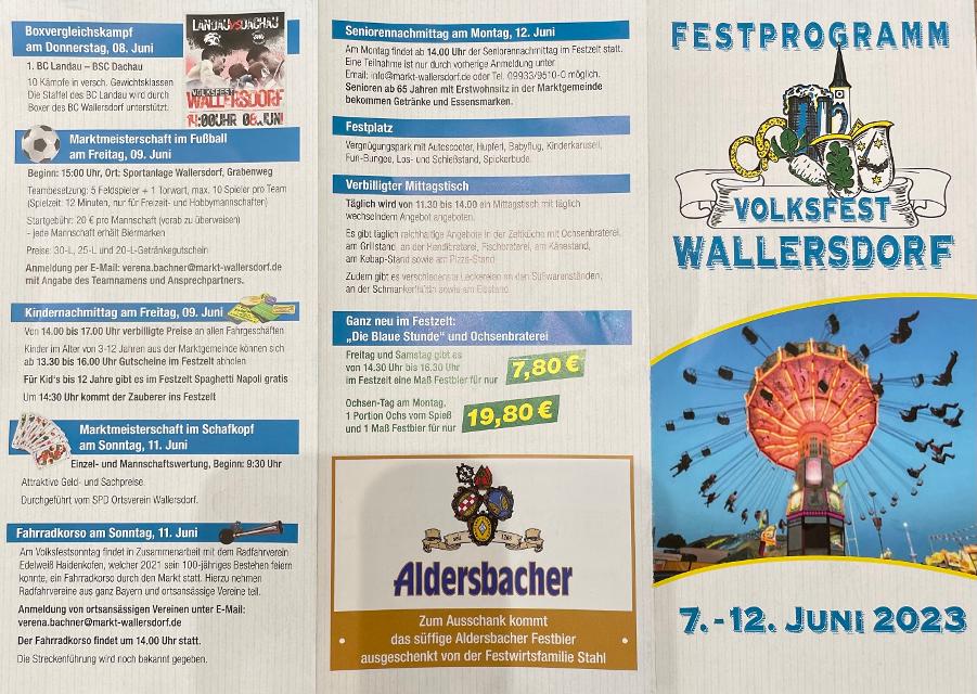 Endlich wieder Volksfestzeit, vom 07. Juni bis 12. Juni in Wallersdorf!