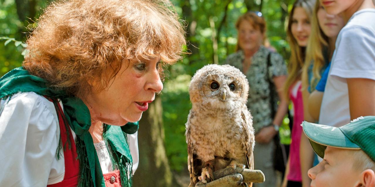 Birds of prey and owls can be experienced at close range on a guided tour through the birds of prey enclosure of Ms. Steinmann-Laage. 
                 title=