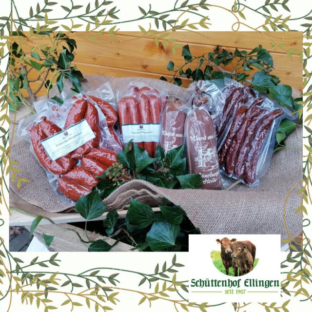 Limousin-Rindfleisch im gemischten Paket, Rindfleisch Einzelteile vakuumiert (gekühlt oder tiefgefroren), hausgemachte Spezialitäten vom Rind und Schwein, Heide und Blütenhonig, Fruchtaufstriche, bäuerliche Naturkränze und vieles mehr.
