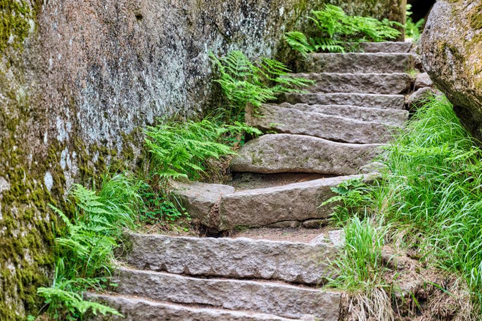 eine in Stein gehauene Treppe im Luisenburg Felsenlabyrinth