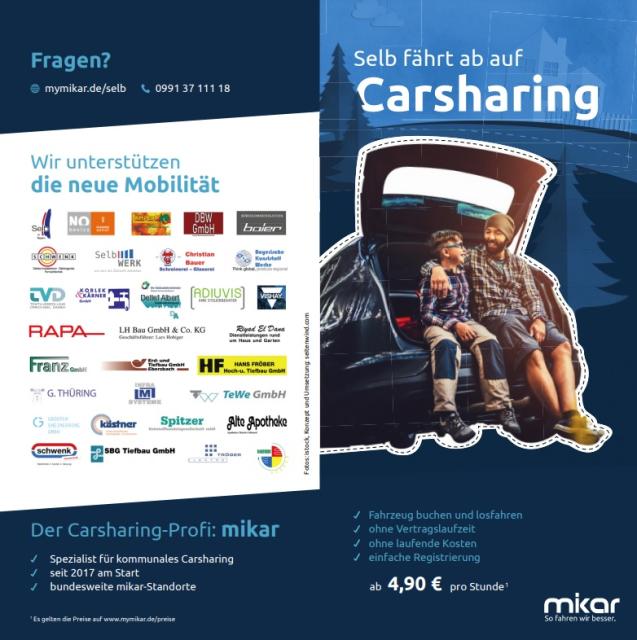Car-Sharing (auf Deutsch: Auto teilen) ist vor allem in Großstädten mittlerweile in aller Munde. Doch dank der Unterstützung regionaler Sponsoren konnte die Stadt Selb in Zusammenarbeit mit der Firma mikar GmbH & Co. KG ein flexibles und attraktives Car-Sharing-Angebot auch hier realisieren.