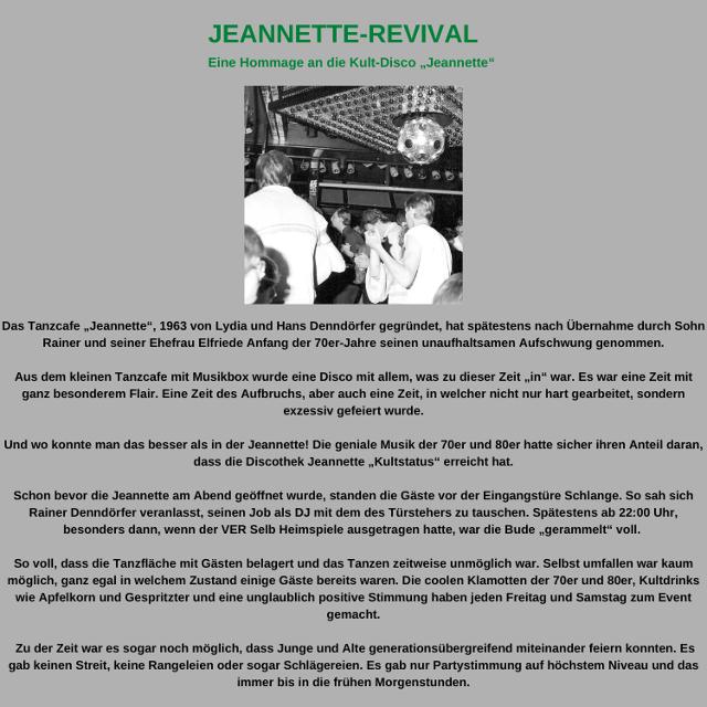 Eine Hommage an die Kult-Disco „Jeannette“