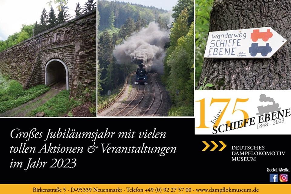 Werbung für das große Jubiläumsjahr 2023 im Deutschen Dampflokomotiv Museum
