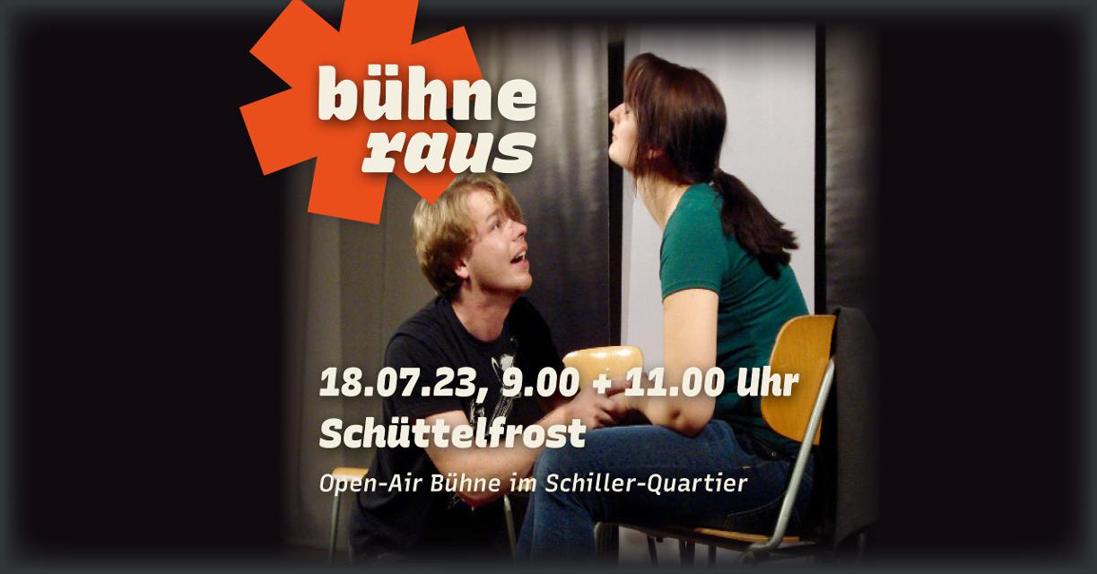 Theaterstück “Schüttelforst” des Ue Theaters auf Einladung der Stadtjugendpflege zu Gast auf der Open-Air-Bühne auf dem Schiller-Quartier.