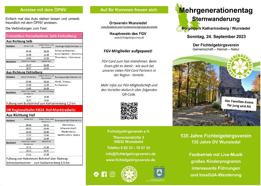 Am Sonntag, den 24. September beteiligt sich der FGV Schwarzenbach (Saale) an der Sternwanderung zum FGV-Mehrgenerationentag im Bürgerpark Katharinenberg in Wunsiedel. 