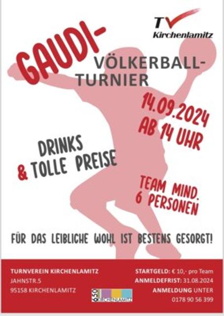 Der Turnverein Kirchenlamitz e. V. lädt ein zum Völkerballturnier am Turnerheim.