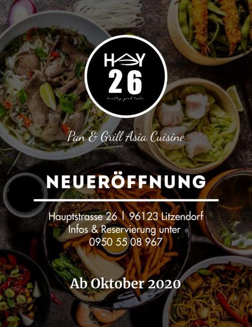 Asiatische Küche in Litzendorf.Das Restaurant hay26 bietet Mahlzeiten von ausgezeichneter Qualität und lädt Sie ein, seine köstlichen Gerichte zu probieren. 