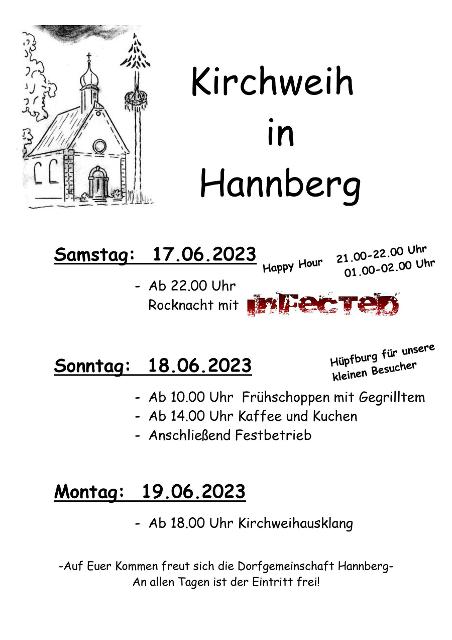Zeltkirchweih der Ortsgemeinschaft Hannberg vom 17.06. bis 19.06.2023                    Eintritt: Eintritt frei