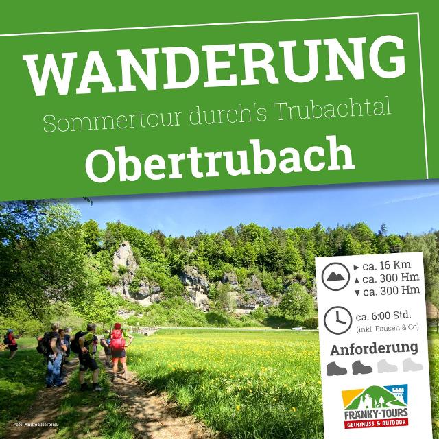 Abwechslungsreiche Wanderung über gut ausgebaute Wanderwege mit Start und Ziel in Obertrubach. Es geht vorbei an tollen Felsformationen, durch dichte Wälder und immer wieder werden wir von plätschernden Bächen begleitet. Auf geht‘s und komm mit!