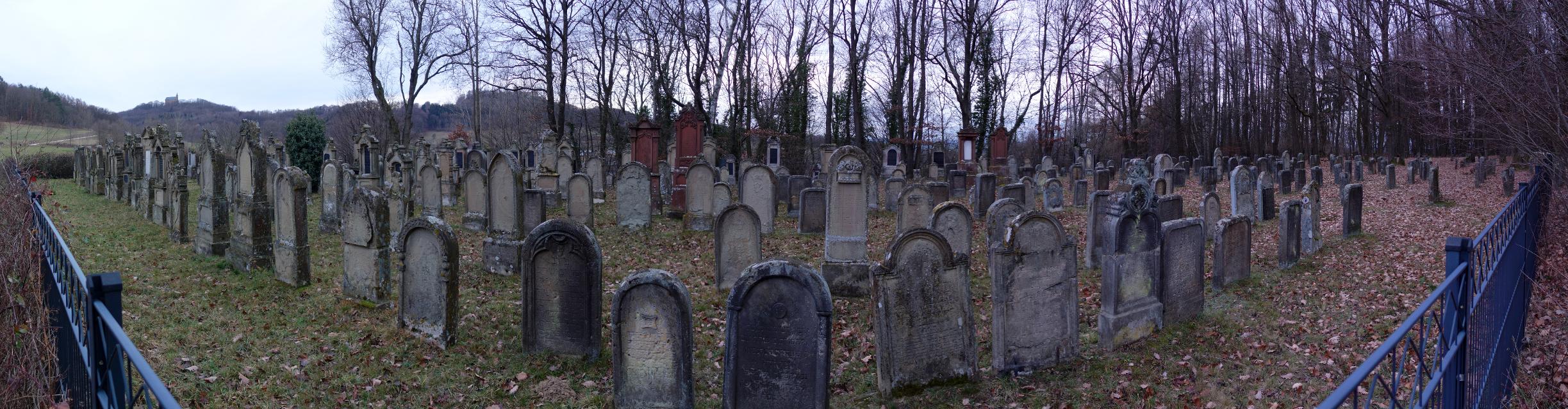 Der Jüdische Friedhof im Wald zwischen Zeckendorf und Demmelsdorf wurde bereits um 1617 errichtet. Heute sind noch etwa 598 Grabsteine vorhanden, die von 1991 bis 1993 dokumentiert wurden. Der älteste Grabstein ist von 1637.Damals setzten die Bamberger Juden ihre Verstorbenen hier bei. ...
                 title=