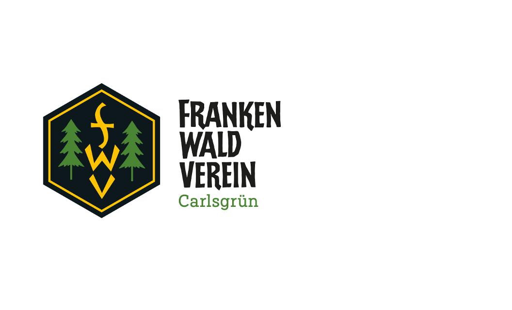 Das Bild zeigt das Logo des Frankenwaldvereins sowie die dreizeilige Schrift Frankenwaldverein mit dem Zusatz Carlsgrün
                 title=