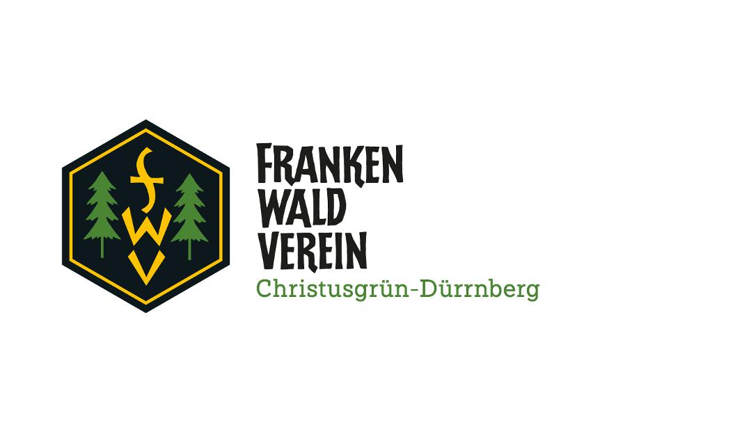Das Bild zeigt das Logo des Frankenwaldvereins sowie die dreizeilige Schrift Frankenwaldverein mit dem Zusatz Christusgrün-Dürrnberg