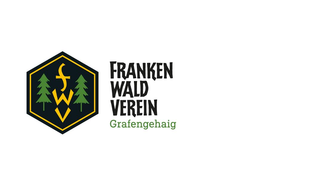 Das Bild zeigt das Logo des Frankenwaldvereins. Daneben steht in dreizeiliger schwarzer Schrift Frankenwaldverein, ergänzt um das Wort Grafengehaig.