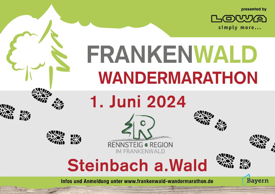 Strecke des 12. Frankenwald Wandermarathon 2024 in der Rennsteigregion im Frankenwald mit Start & Ziel in Steinbach am Wald (nur während der Veranstaltung ausgeschildert).