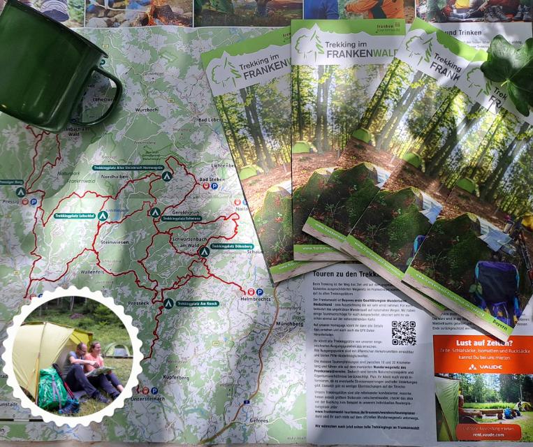 Das Bild zeigt eine Karte. Darauf sind die Trekkingplätze im Frankenwald eingezeichnet.