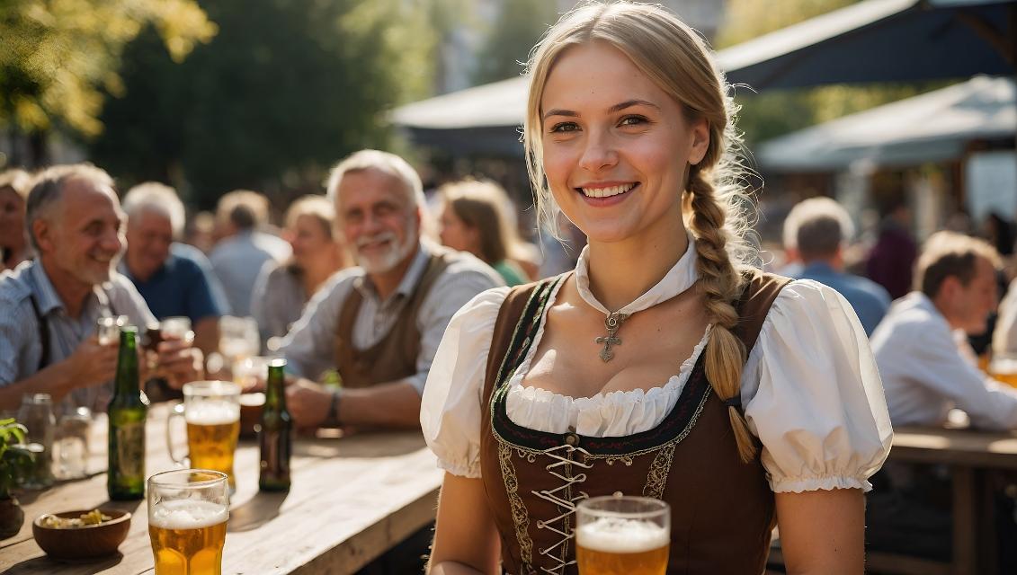 Das Bild zeigt eine junge Frau in Tracht. Das Bild ist KI generiert.