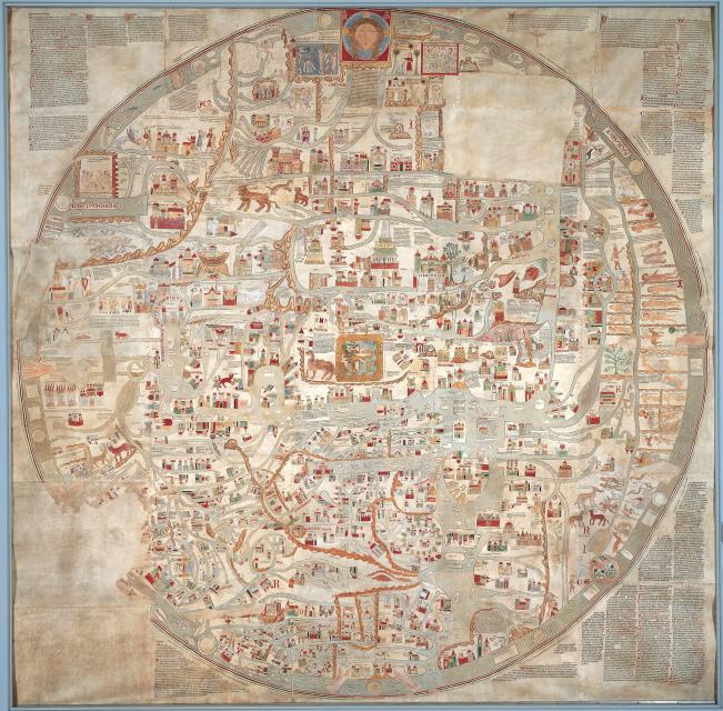 Die Ebstorfer Weltkarte ist eine der größten bekannten mittelalterlichen Weltdarstellungen. Sie entstand um 1300 und zeigt die Welt auf fast 13m² und ist mit über 2300 Eintragungen die umfangreichste 