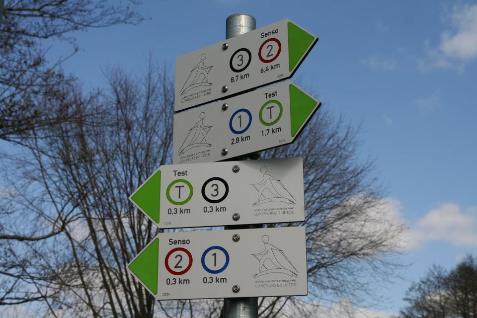 Schild für vier Nordic Walking Routen
