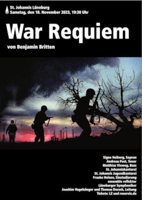 Das War Requiem op. 66 ist eine Komposition von Benjamin Britten. Sie wurde am 30. Mai 1962 in der wiederaufgebauten Kathedrale von Coventry uraufgeführt, deren Vorgängerbau im Rahmen der deutschen Bombardierung der Stadt Coventry im Zweiten Weltkrieg bei der Luftschlacht um England ...