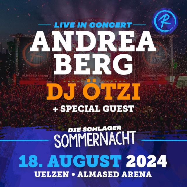 Die Schlager Sommernacht mit Andrea Berg, DJ Ötzi und Special GuestSonntag, 18. August 2024, der finale Tag des Open R Festivals, ist den Schlagerfans gewidmet. Andrea Berg, eine der erfolgreichsten Sängerinnen der deutschen Chart-Geschichte kommt...