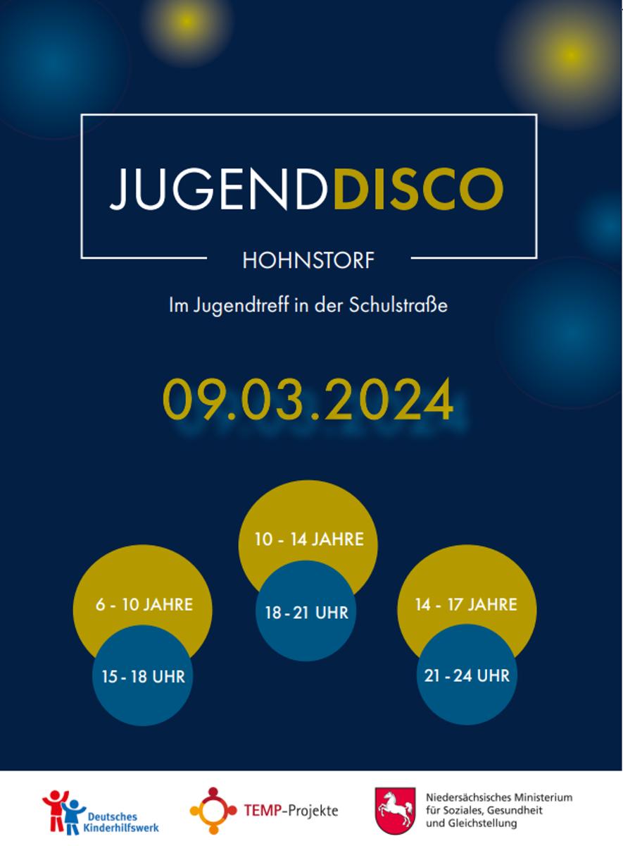 Zur Neueröffnung des Jugendtreffs in Hohnstorf findet für Kinder und Jugendliche zwischen 6 und 17 Jahren eine Disco statt. Die Getränke und der Eintritt sind frei.Disco für 6 bis 10 jährige: 15:00 - 18:00 Uhr Disco für 10 bis 14...
