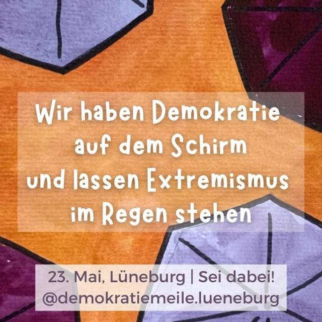 Um gemeinsam die Demokratie sichtbar zu machen findet am Donnerstag, den 23.05.2024, zwischen 15 und 18 Uhr die Demokratiemeile in der Lüneburger Innenstadt statt. Worum geht’s es? Am 23.05.2024 feiert das Grundgesetz sein 75-jä...