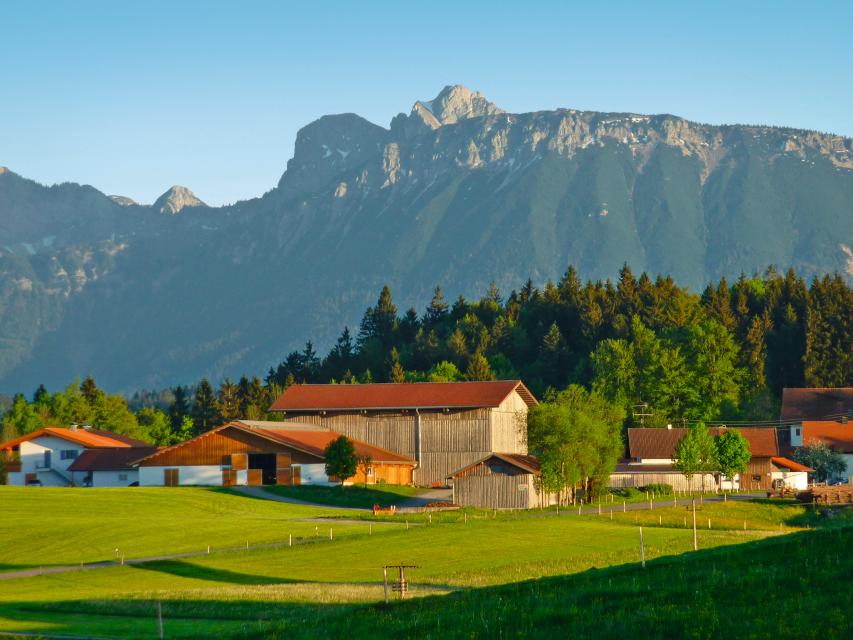 Unser Bauernhof liegt auf fast 900 Meter in ruhiger, sonniger Lage mit Blick auf die Allgäuer- und Tiroler Berge, inmitten von Wiesen und Wald. Zahlreiche Wanderwege und Radwege ab Hof. Streicheltiere, großes Trampolin, große Kettcars, viele Fahrz...