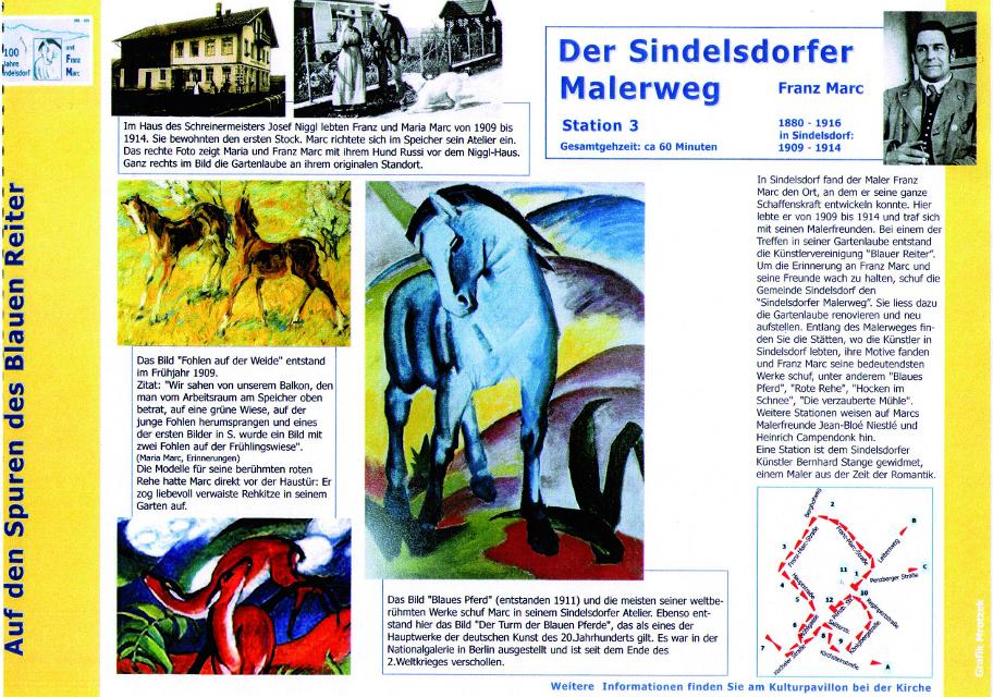 Kleiner Spaziergang durch Sindelsdorf mit Informationstafeln rund um die Künstlervereinigung "Der Blaue Reiter".