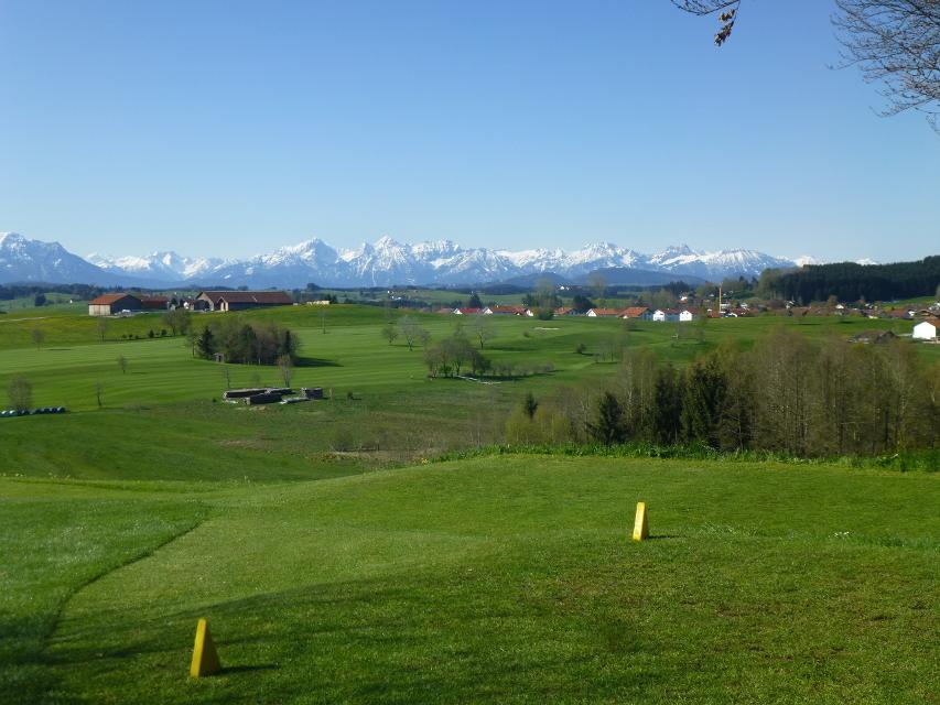 Golfplatz mit Alpenpanorama.