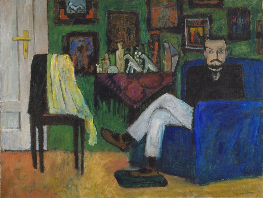 Der Betrachter blickt auf das Bild von Paul Klee mit dem Titel Mann im Sessel