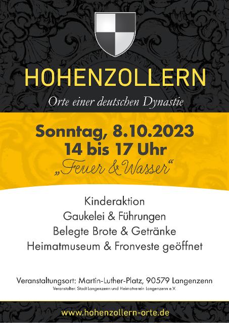 Hohenzollerntag ,,Feuern und Wasser”am 08.10.23 von 14-17 Uhr am Martin-Luther-Platz