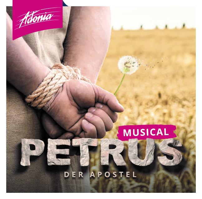 Der Flyer zum Musical: Petrus - Der Apostel zeigt eine gefesselte Hand, die eine Pusteblume hält.