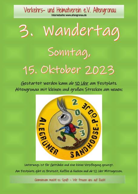 Der Verkehrs- und Heimatverein Altengronau lädt für Sonntag, 15. Oktober, zu seinem dritten Wandertag ein. 