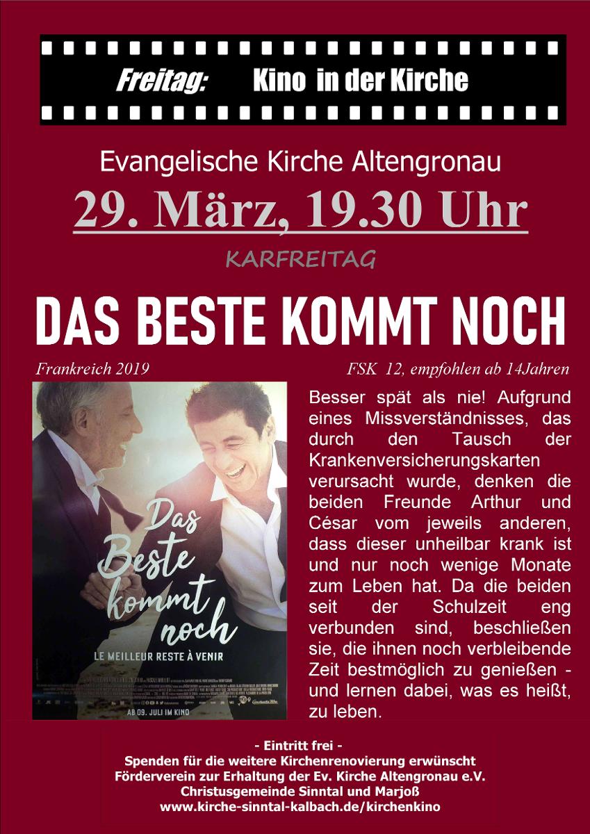 Einen besonderen Kino-Genuss bietet das Kirchenkino in Altengronau, das regelmäßig vom Förderverein zur Erhaltung der Evangelischen Kirche Altengronau e.V. in der Christi-Himmelfahrt-Kirche veranstaltet wird. 