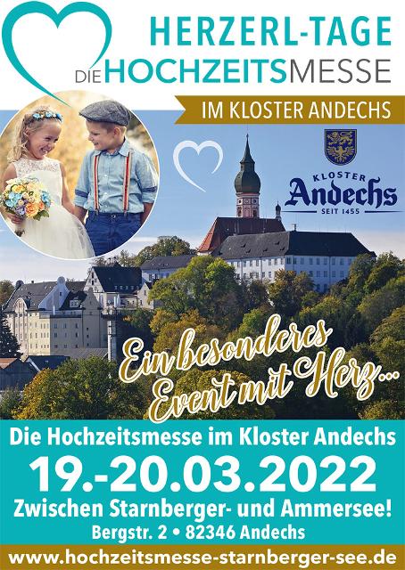 Herzlich Willkommen zur Hochzeitsmesse im Kloster Andechs vom 19. bis 20. März 2022 zwischen Starnberger See / Ammersee.